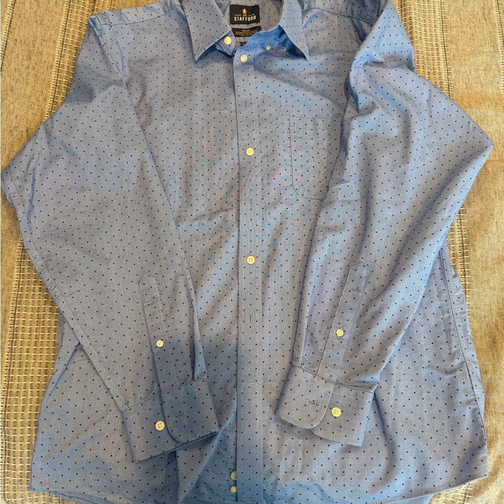 Stafford Light Blue Polka Dot Oxford Shirt